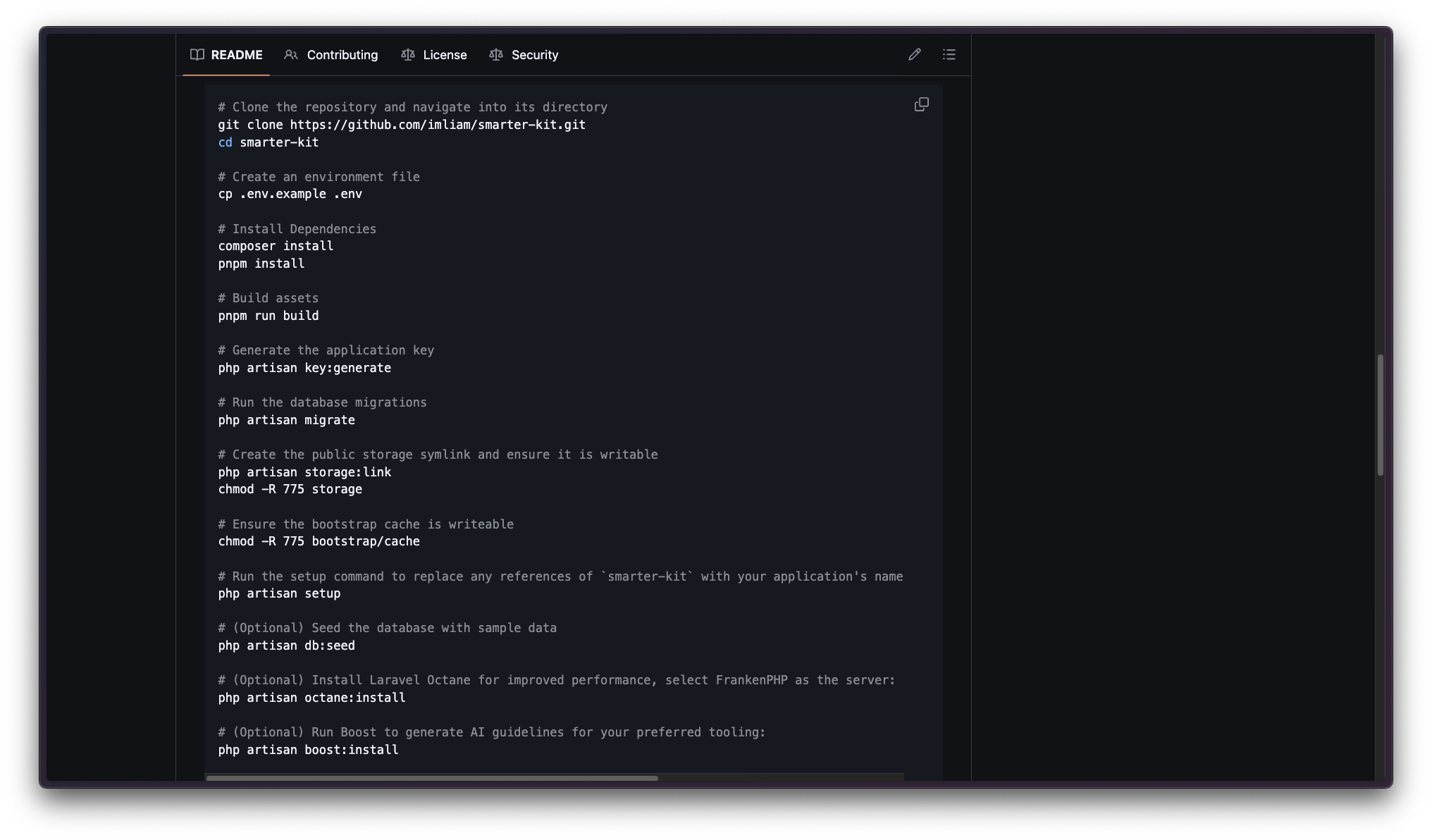Installation section of readme file on GitHub
