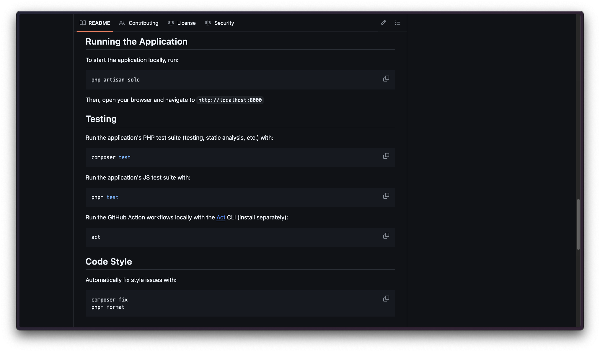 Running the app section of readme file on GitHub