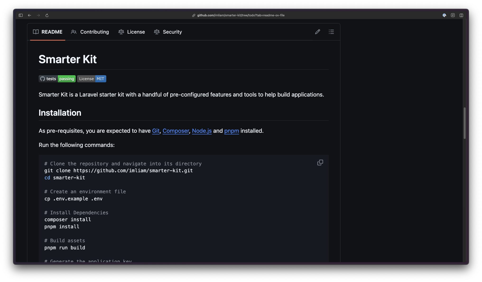 Top of readme file on GitHub